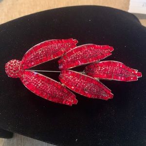 Giorgio Armani red crystal leaf brooch